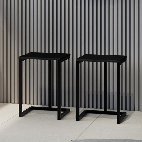 Conjunto 2 Banquetas Varanda Gourmet Tubo Preto Madeirado Pre