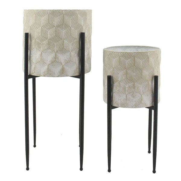 Conjunto 2 Cachepots Decorativos Com Suporte De Metal Cr0121