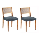 Conjunto 2 Cadeira Sirius Linho Azul Madeira Maciça Tingido N