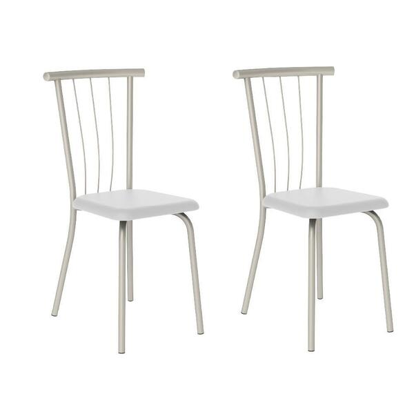 Conjunto 2 Cadeiras 154 Tubo Prata Napa Branca Carraro