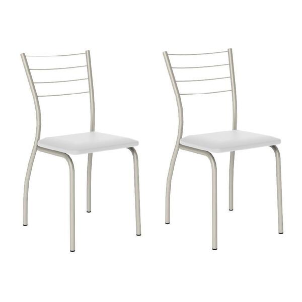 Conjunto 2 Cadeiras 1700 Tubo Prata Napa Branca Carraro