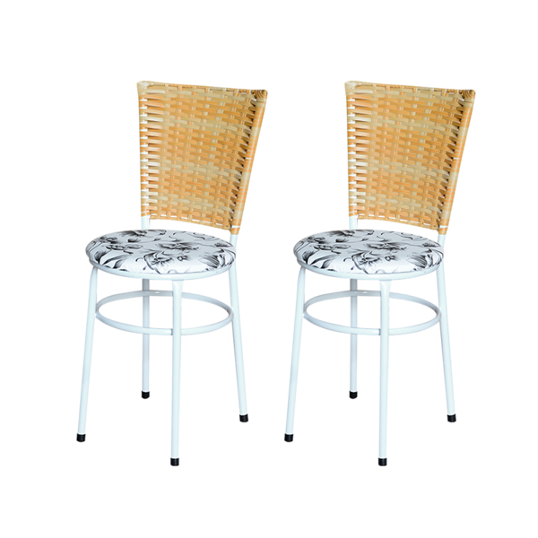 Conjunto 2 Cadeiras Branca Para Cozinha Hawai Palha Com Assen