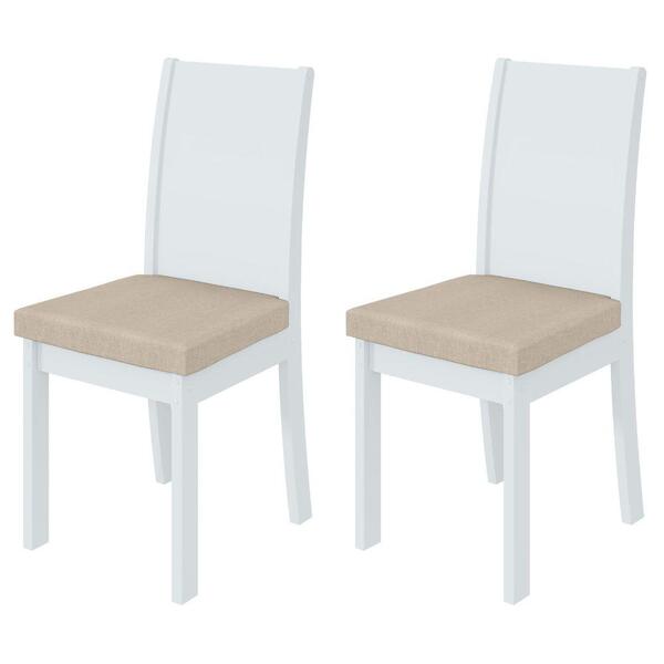 Conjunto 2 Cadeiras De Jantar Athenas Branco Lopas Linho Bege