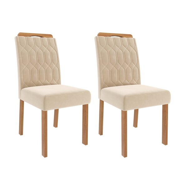 Conjunto 2 Cadeiras De Jantar Paola Estofadas Madeira Nude Ci