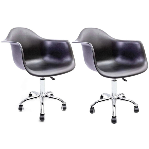 Conjunto 2 Cadeiras Eames Com Braço Preto Office Cromada