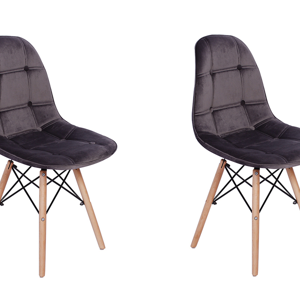 Conjunto 2 Cadeiras Eiffel Botonê Estofada Veludo Base Madeir