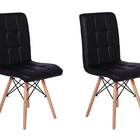Conjunto 2 Cadeiras Eiffel Gomos Estofada Base Madeira - Preta