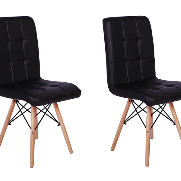 Conjunto 2 Cadeiras Eiffel Gomos Estofada Base Madeira - Preta