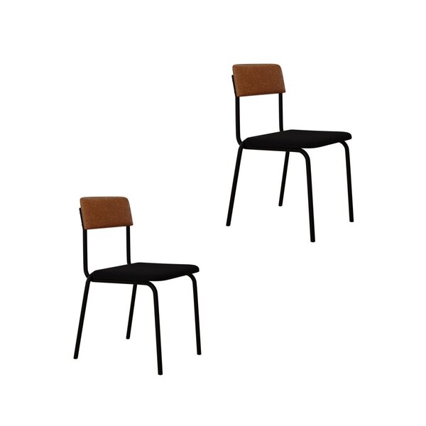 Conjunto 2 Cadeiras Estofadas Fixa Empilhável Fit Preto / Car