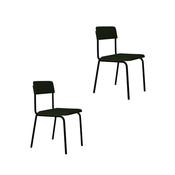 Conjunto 2 Cadeiras Estofadas Fixa Empilhável Fit Verde Musgo