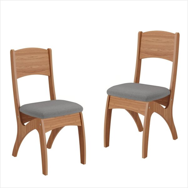 Conjunto 2 Cadeiras Estofadas Freijó/linho Cinza Escuro