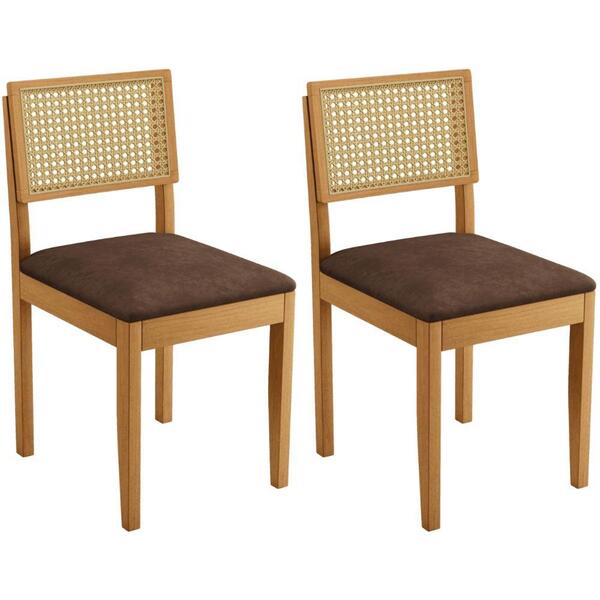 Conjunto 2 Cadeiras Jade 03 Com Rattan Verona Chocolate Pés E