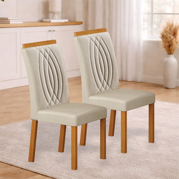 Conjunto 2 Cadeiras Jantar Estofada Doha Freijó/palha