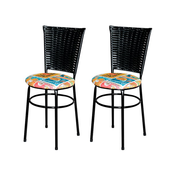Conjunto 2 Cadeiras Preta Para Cozinha Hawai Com Assento Pers