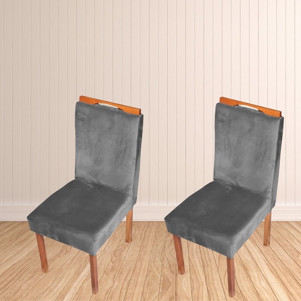 Conjunto 2 Cadeiras Safira Veludo Cinza Lisa