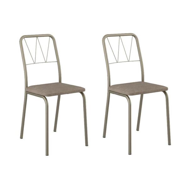 Conjunto 2 Cadeiras Tubo Champagne Tecido Bege