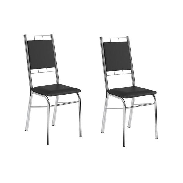 Conjunto 2 Cadeiras Tubo Cromado Napa Preta Carraro