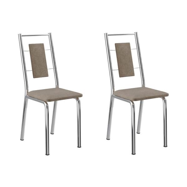 Conjunto 2 Cadeiras Tubo Cromado Tecido Bege 1726 Carraro