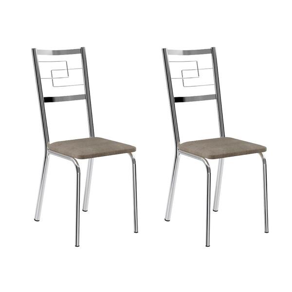 Conjunto 2 Cadeiras Tubo Cromado Tecido Bege Carraro
