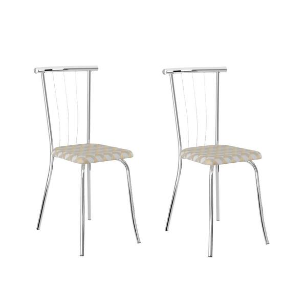 Conjunto 2 Cadeiras Tubo Cromado Tecido Estampado Carraro