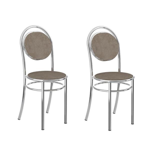 Conjunto 2 Cadeiras Tubo Cromado Tecido Marrom