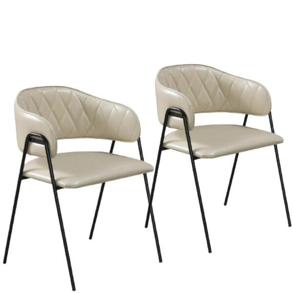 Conjunto 2 Cadeiras Veneza No Couro Perola E Metal Preto