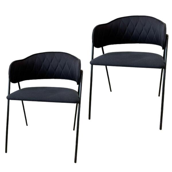 Conjunto 2 Cadeiras Veneza No Linho Preto E Metal Preto
