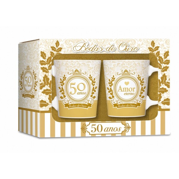 Conjunto 2 Canecas De Porcelana Premium Bodas De Ouro 50 Anos