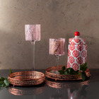 Conjunto 2 Castiçais De Vidro Folhas Rosa 30/20cm