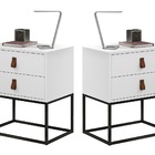 Conjunto 2 Criados Estilo Industrial Com Puxadores De Couro B