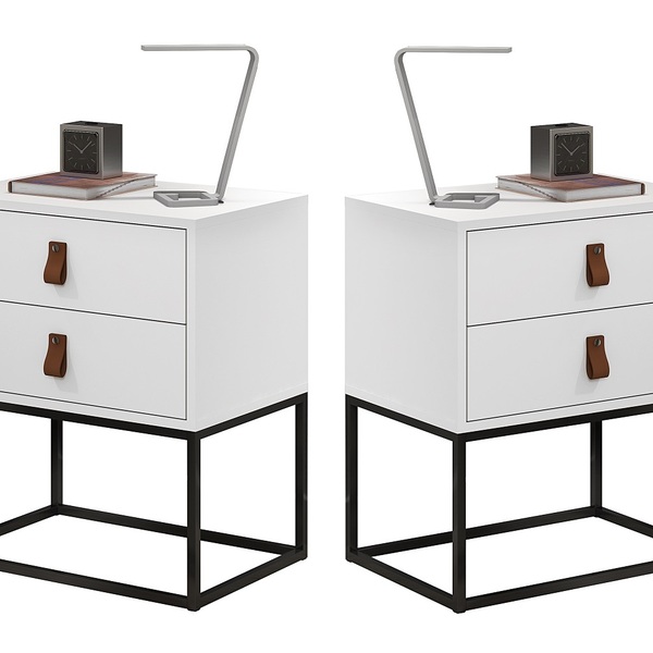 Conjunto 2 Criados Estilo Industrial Com Puxadores De Couro B