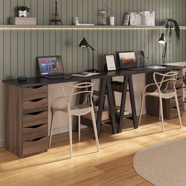 Conjunto 2 Escrivaninhas Modernas Spirit Com Gavetas E Pratel