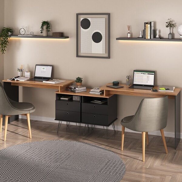 Conjunto 2 Escrivaninhas Plus Estilo 287cm Freijó E Preto Fre