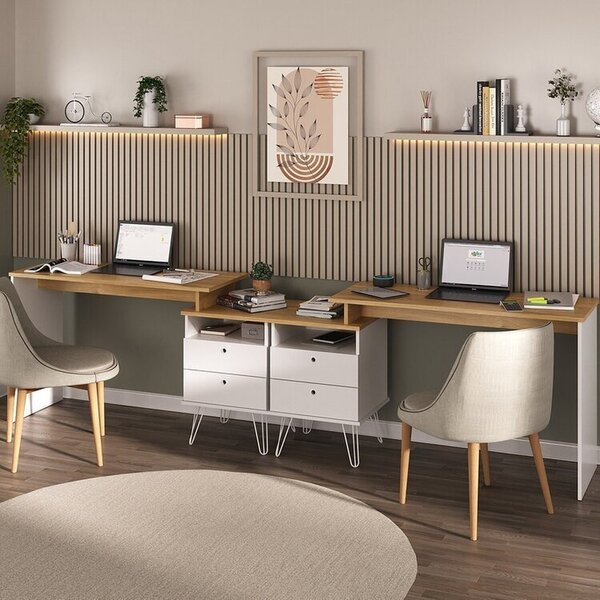 Conjunto 2 Escrivaninhas Plus Estilo 287cm Olmo E Branco Olmo
