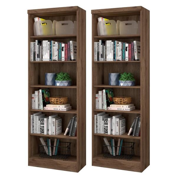 Conjunto 2 Estantes Livreiro Birmingham Ébano Rústico