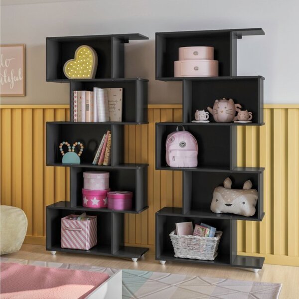 Conjunto 2 Estantes Verticais Com 5 Nichos Tigus Baby Preto