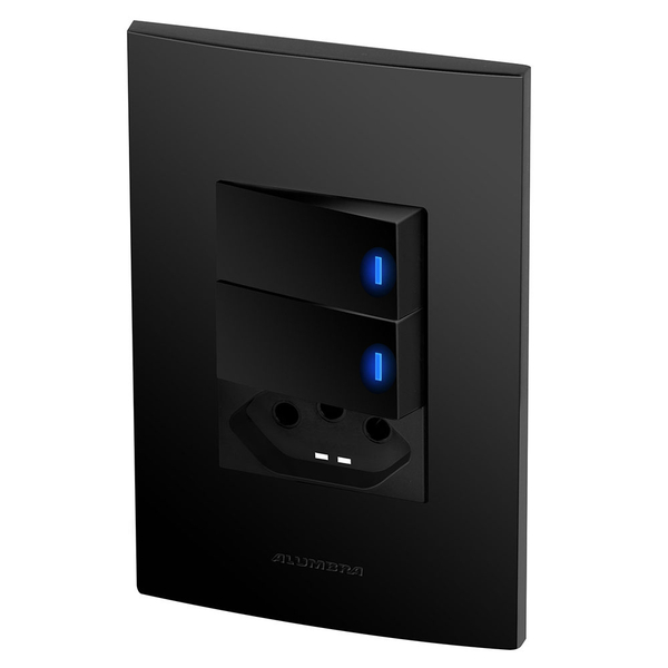 Conjunto 2 Interruptores Led + 1 Tomada 10a - Inova Preto Fos
