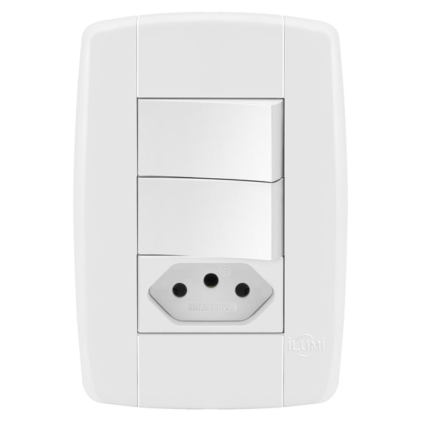 Conjunto 2 Interruptores Simples + 1 Tomada 10a - Ilumi Lev -