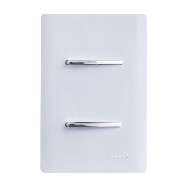 Conjunto 2 Interruptores Simples Cromados  4x2 Branca Dicompel