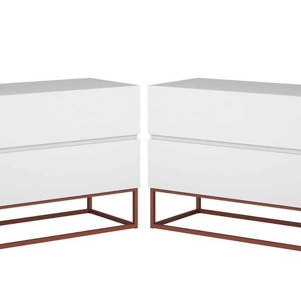 Conjunto 2 Mesa De Cabeceira Eros Industrial 60cm Branco / Co