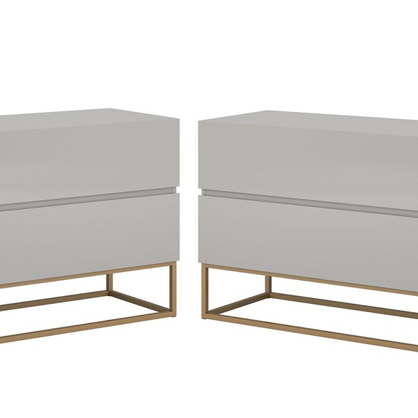 Conjunto 2 Mesa De Cabeceira Eros Industrial 60cm Off White /