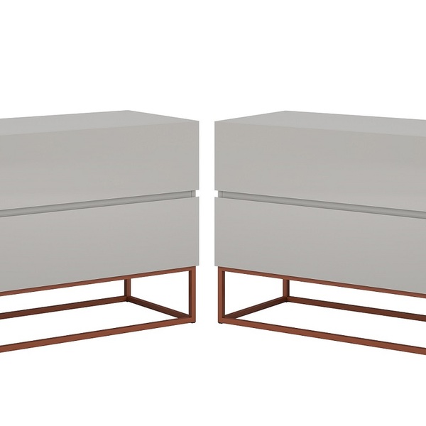 Conjunto 2 Mesa De Cabeceira Eros Industrial 60cm Off White /