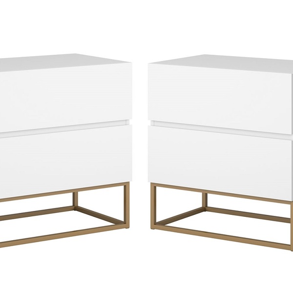 Conjunto 2 Mesa De Cabeceira Estilo Industrial 2 Gavetas Eros