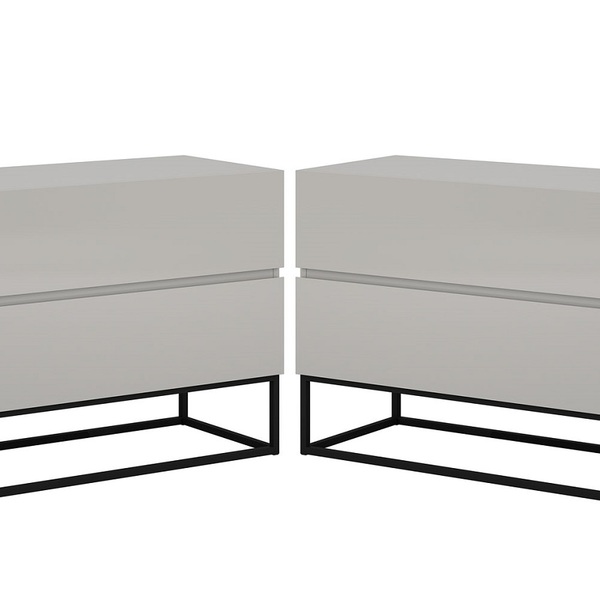 Conjunto 2 Mesa De Cabeceira Off White Com Pes De Ferro Preta