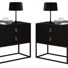 Conjunto 2 Mesa De Cabeceira Unic 2 Gavetas E Pés De Metal Es
