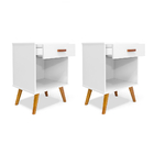 Conjunto 2 Mesas Cabeceira Retro Lara Branca