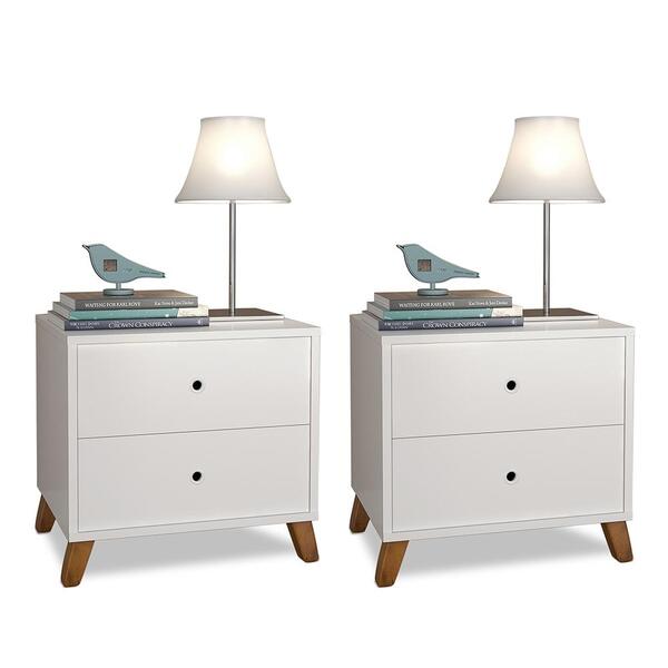 Conjunto 2 Mesas De Cabeceira 2 Gavetas Branco