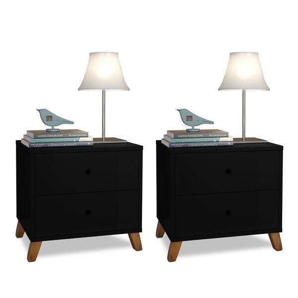Conjunto 2 Mesas De Cabeceira 2 Gavetas Preto