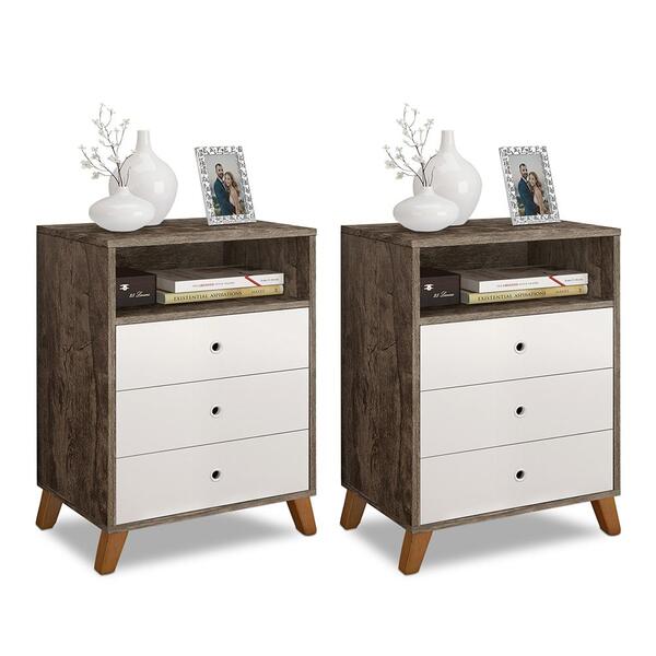 Conjunto 2 Mesas De Cabeceira 3 Gavetas E 1 Nicho Castani Com