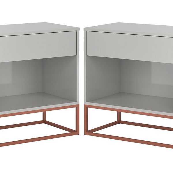 Conjunto 2 Mesas De Cabeceira Malta Offwhite Com Base De Ferr